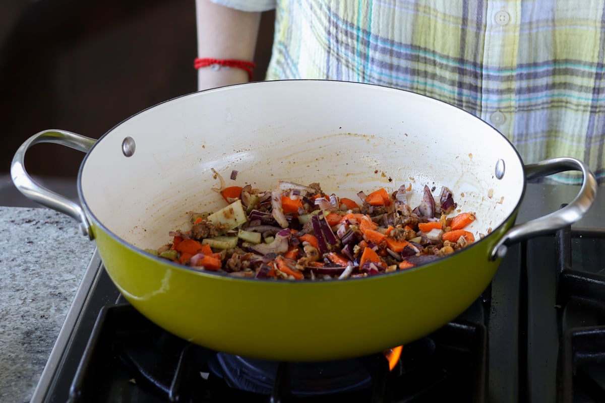 veggies mixed into the sausage