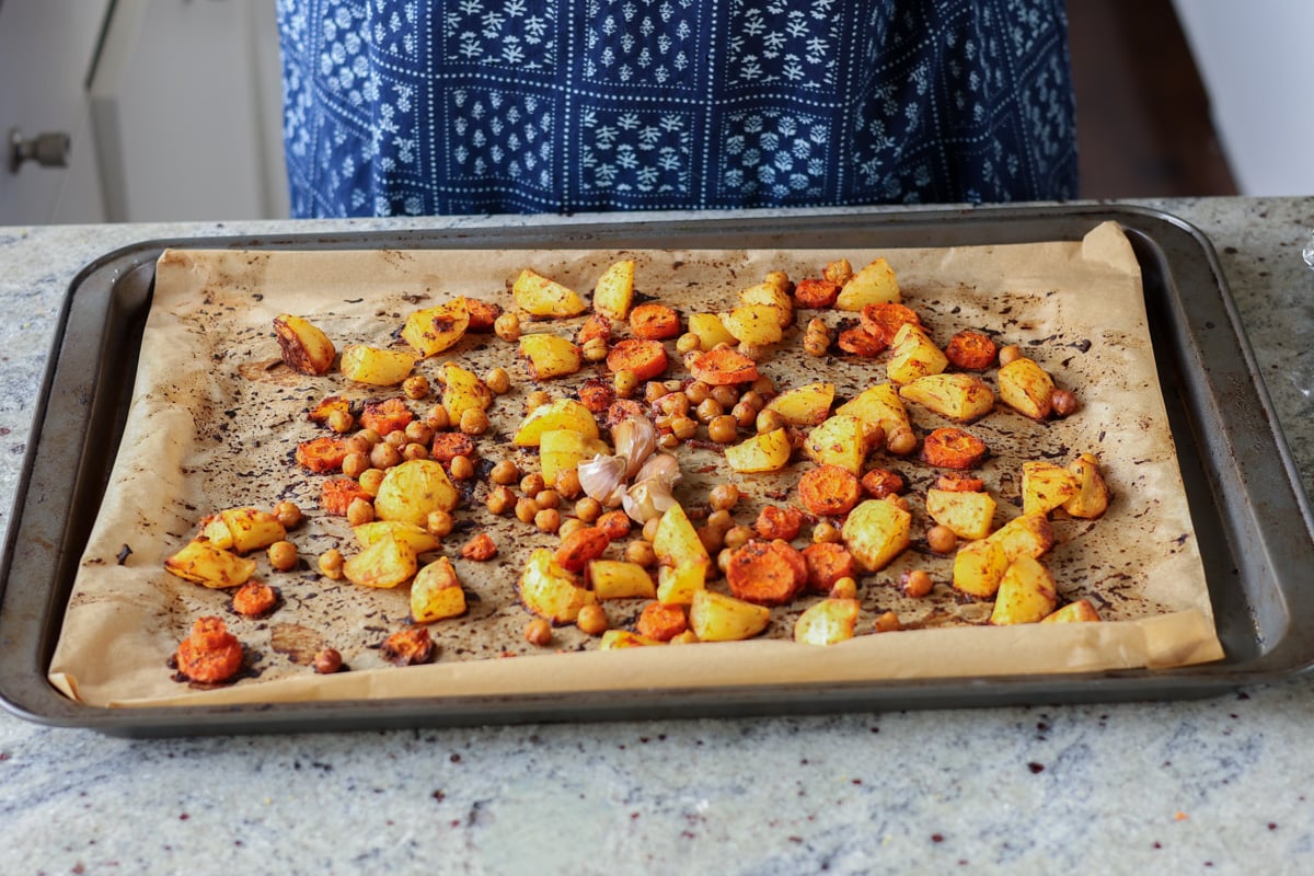 roasted veggies on the sheet pan