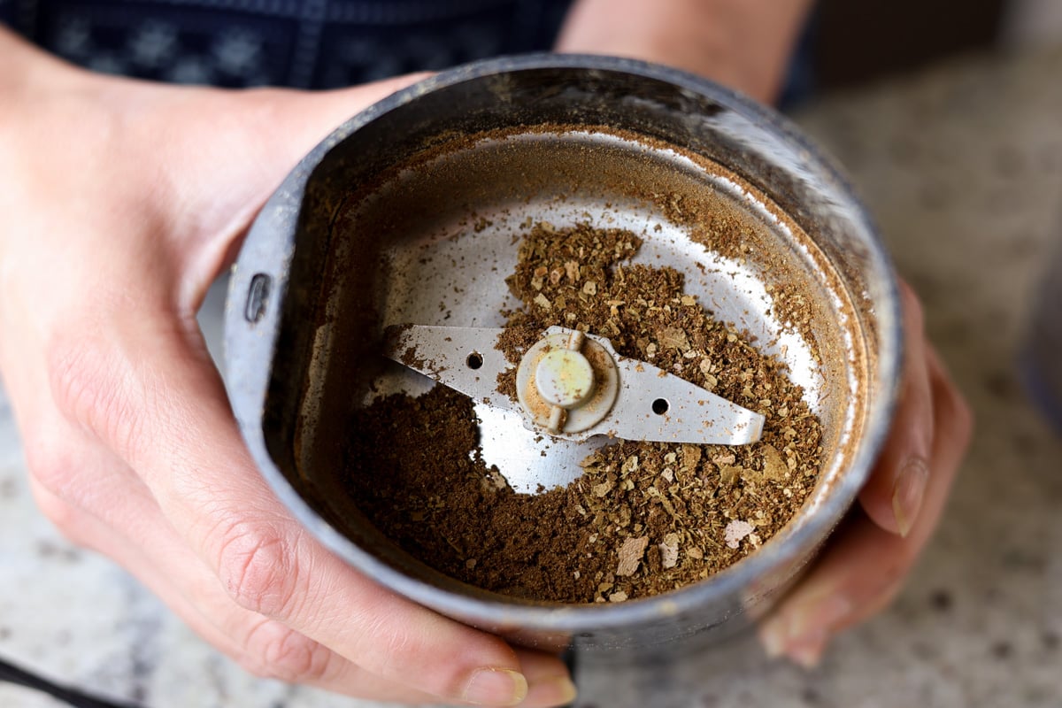 ground spices in the spice grinder