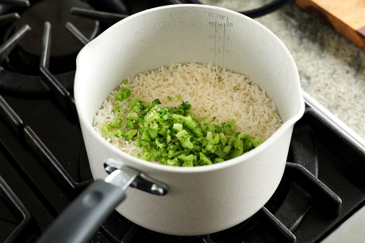 making the broccoli rice