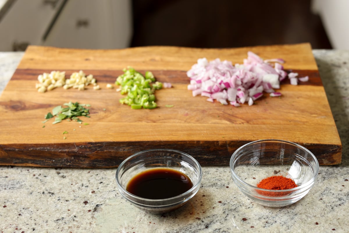 aromatics and curry leaves chopped and ready