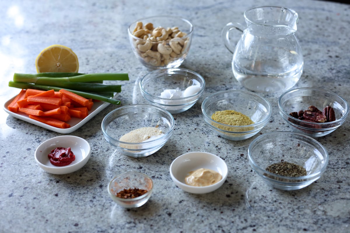 holiday cheese log ingredients on the counter