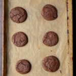 lava cookies on the baking sheet after baking