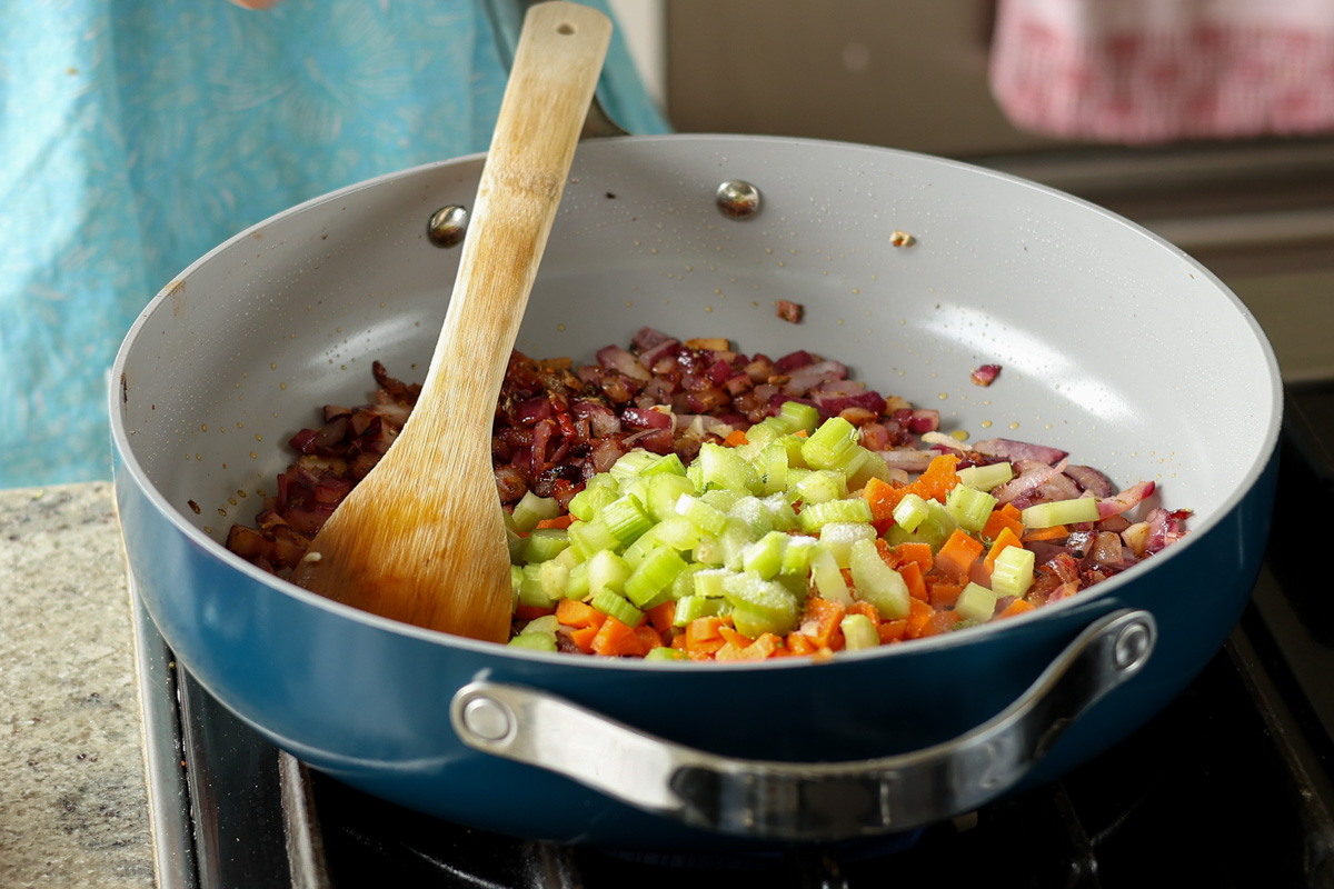 adding the carrots and celery