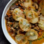 mushroom potato casserole in a bowl