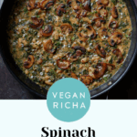 spinach mushroom beans in the pan, text overlay