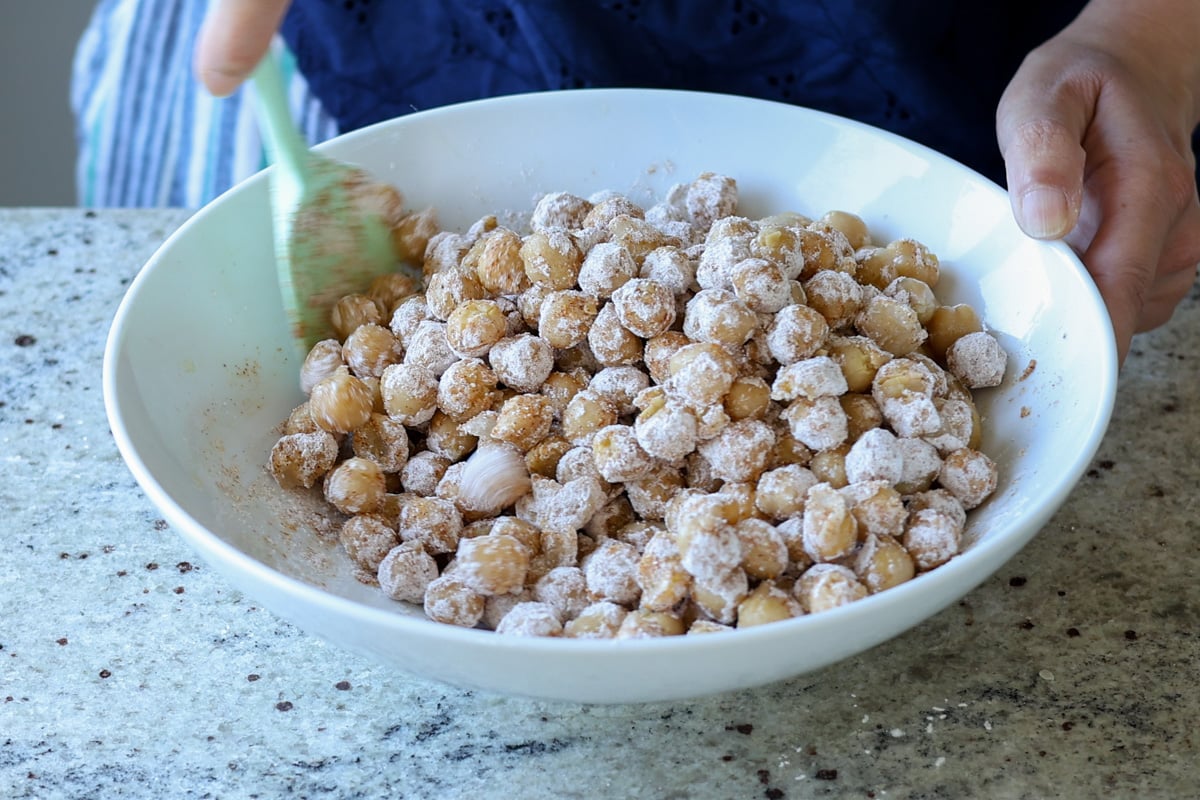 chickpeas tossed with cornstarch and spices