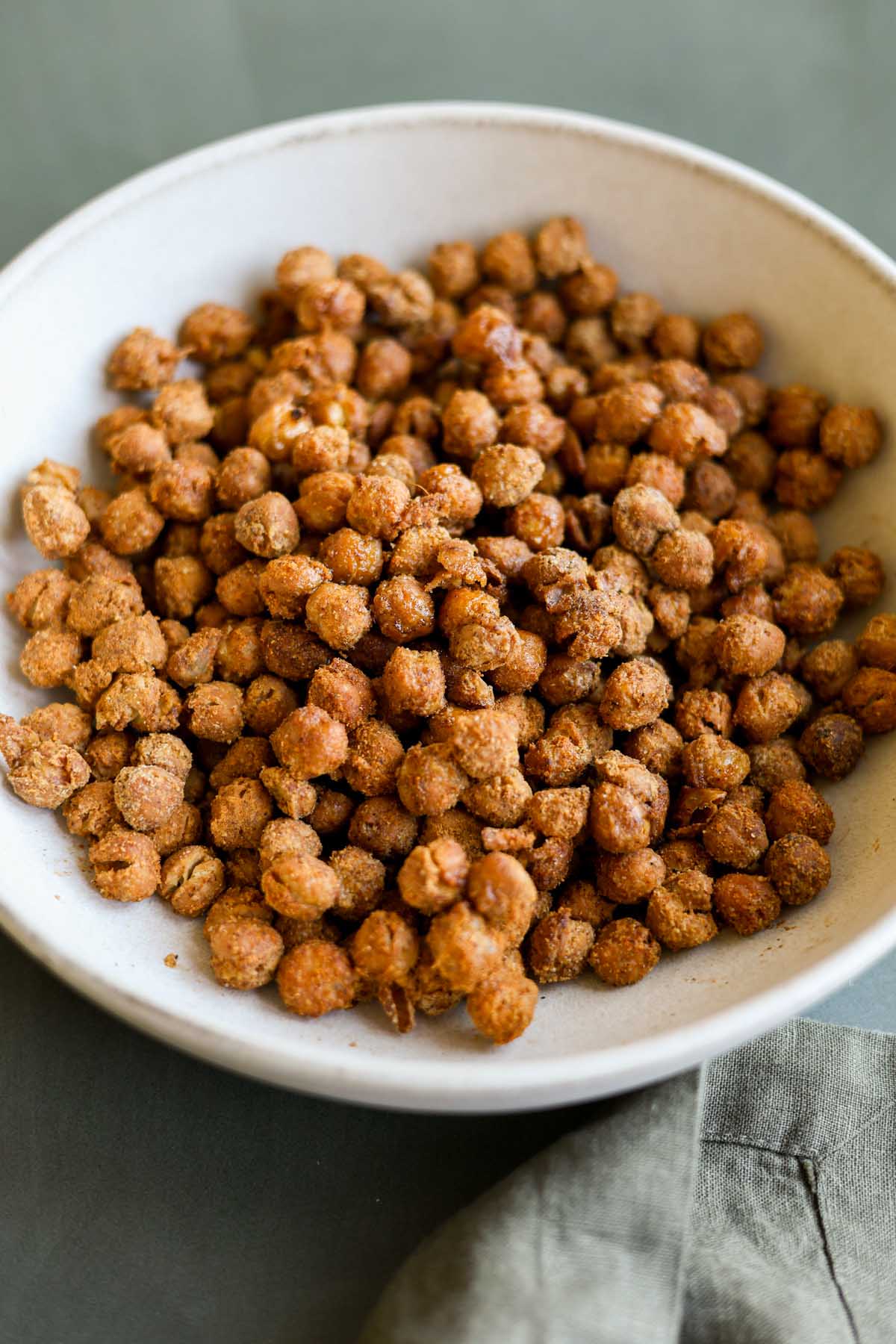 crispy chickpeas in the bowl after baking