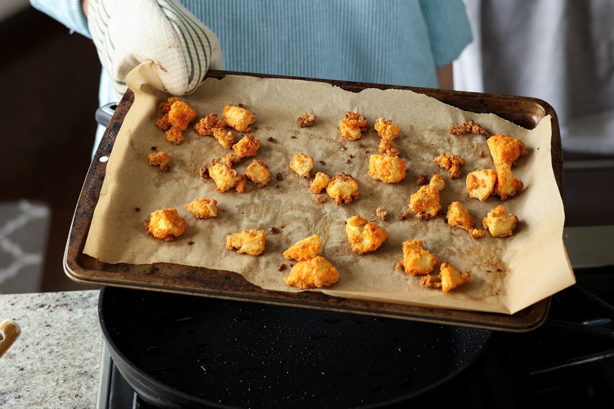 tofu on the baking pan after baking