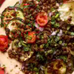 chipotle whipped tofu, roasted zucchini, and crispy lentils bowls
