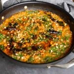 Indian-inspired white bean stew in the pan after cooking