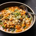 close-up of a bowl of Indian-inspired white bean stew