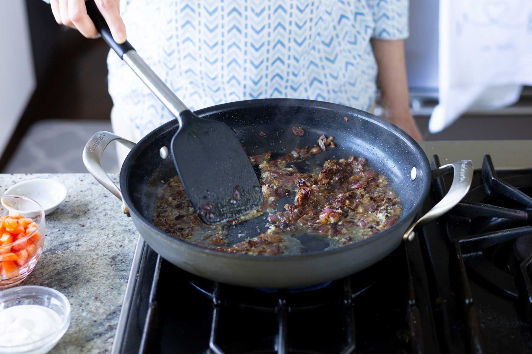 onion in the pan after cooking