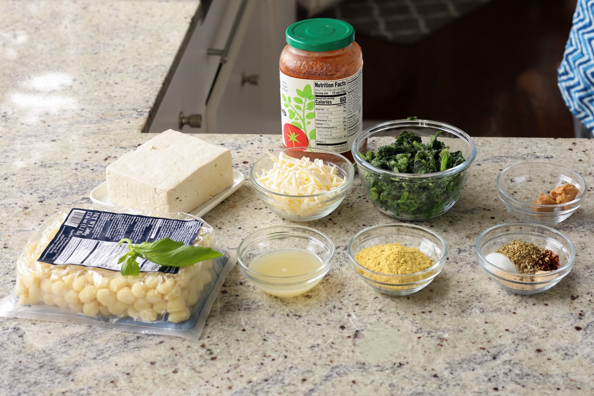 skillet gnocchi ingredients on the kitchen counter
