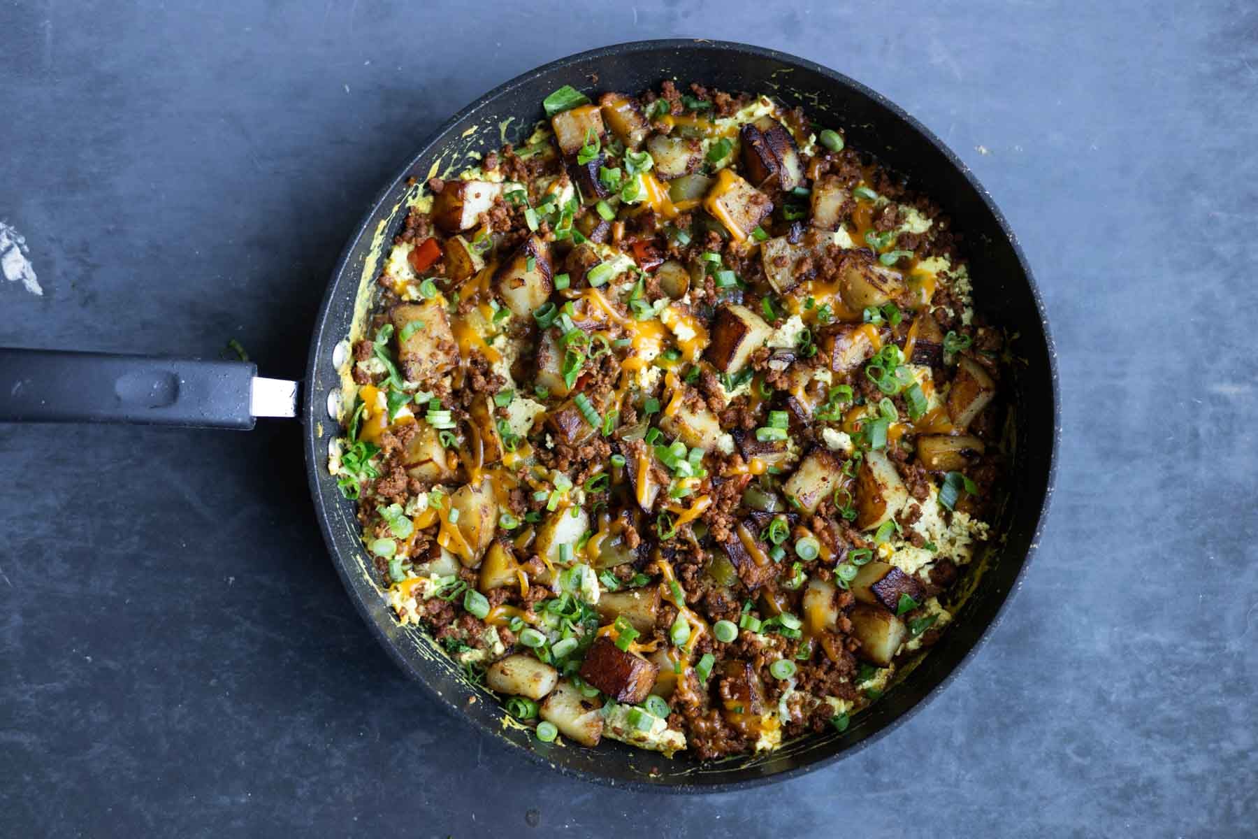 vegan country breakfast skillet in the pan
