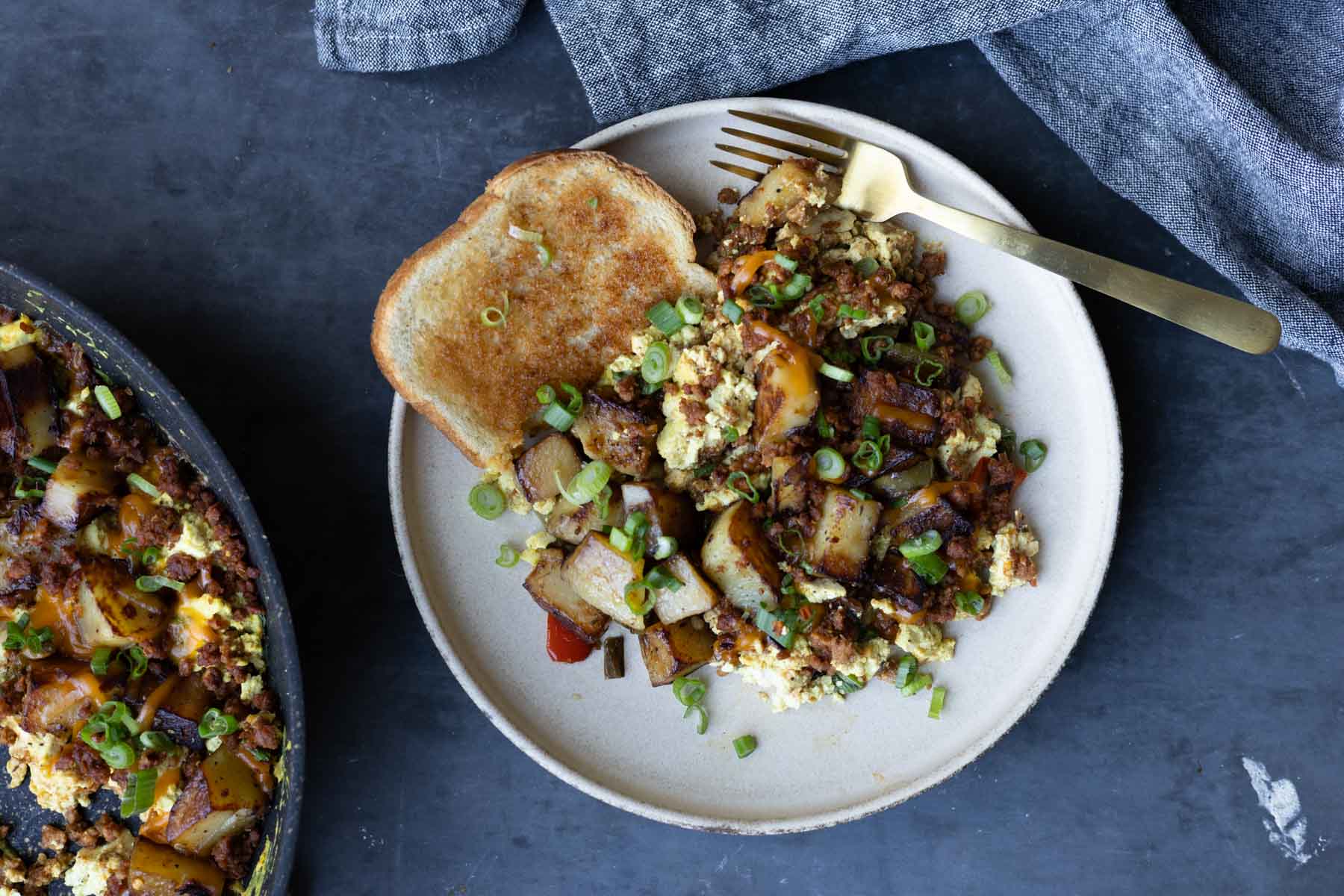plate of vegan country breakfast skillet in the pan
