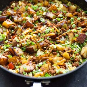 close-up of vegan country breakfast skillet in the pan