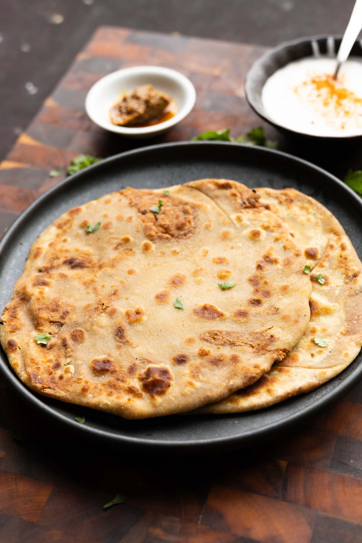 chickpea mushroom paratha on a plate