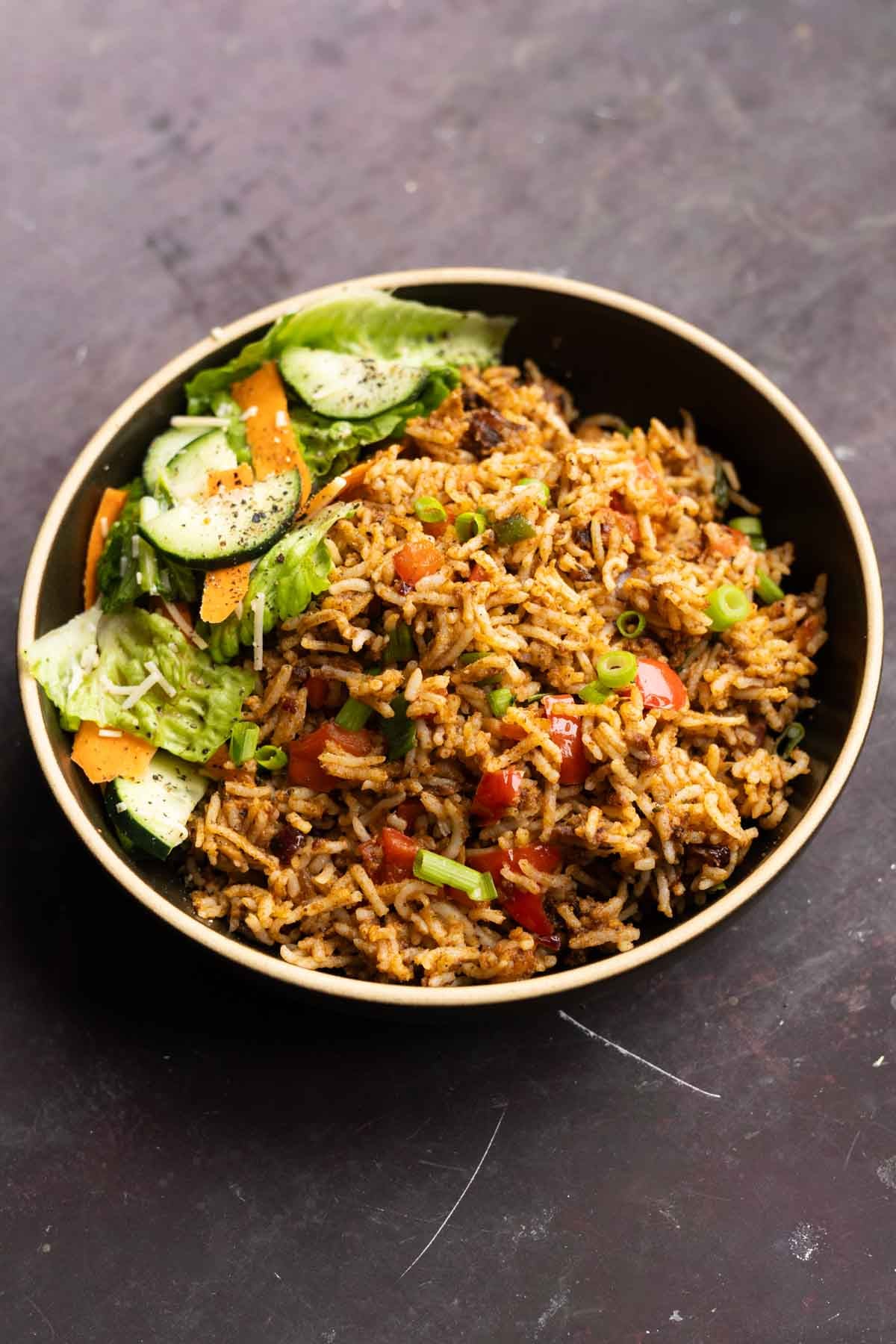 chickpea mushroom spiced rice on a plate