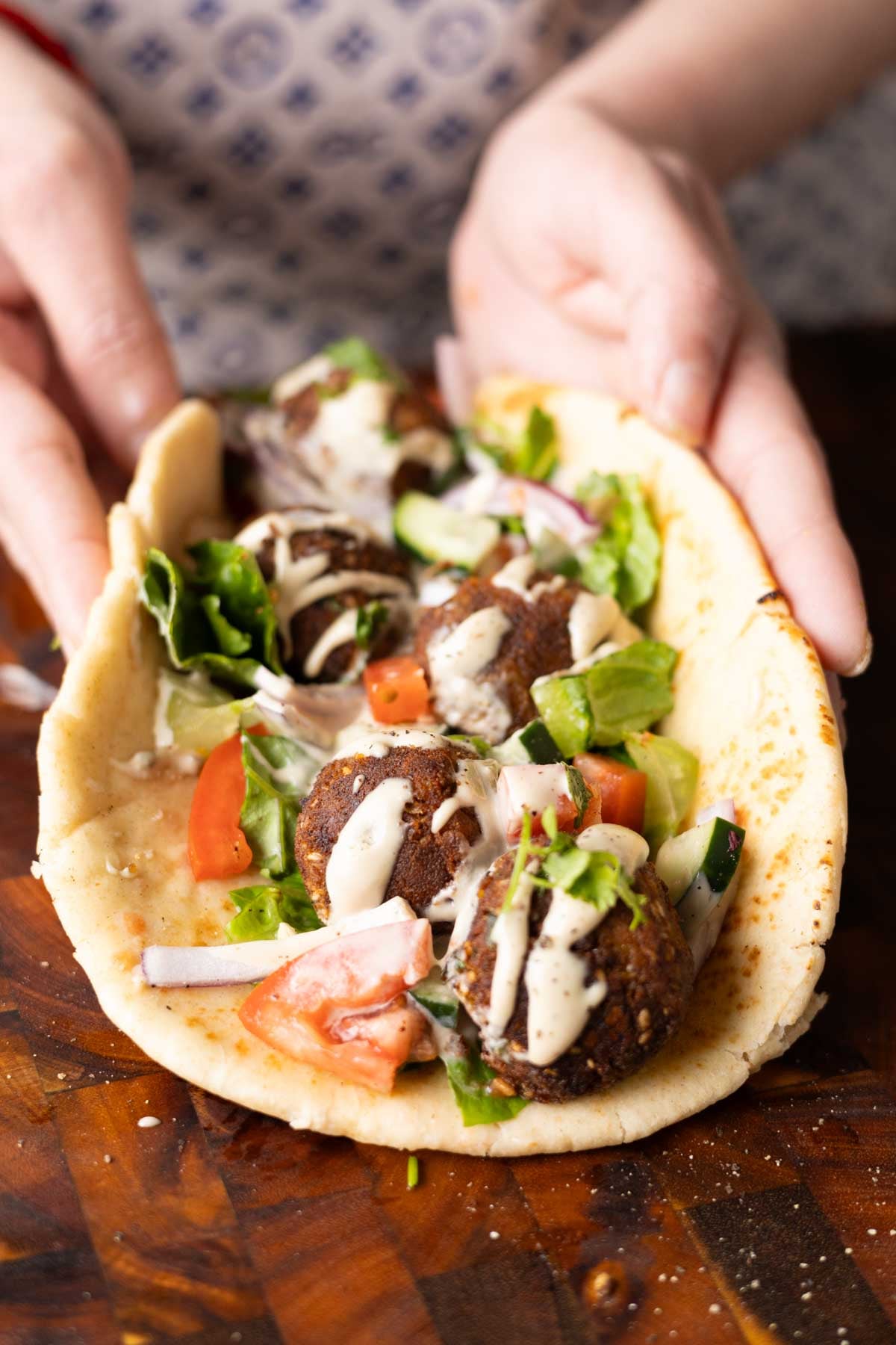 chickpea mushroom falafel in a wrap