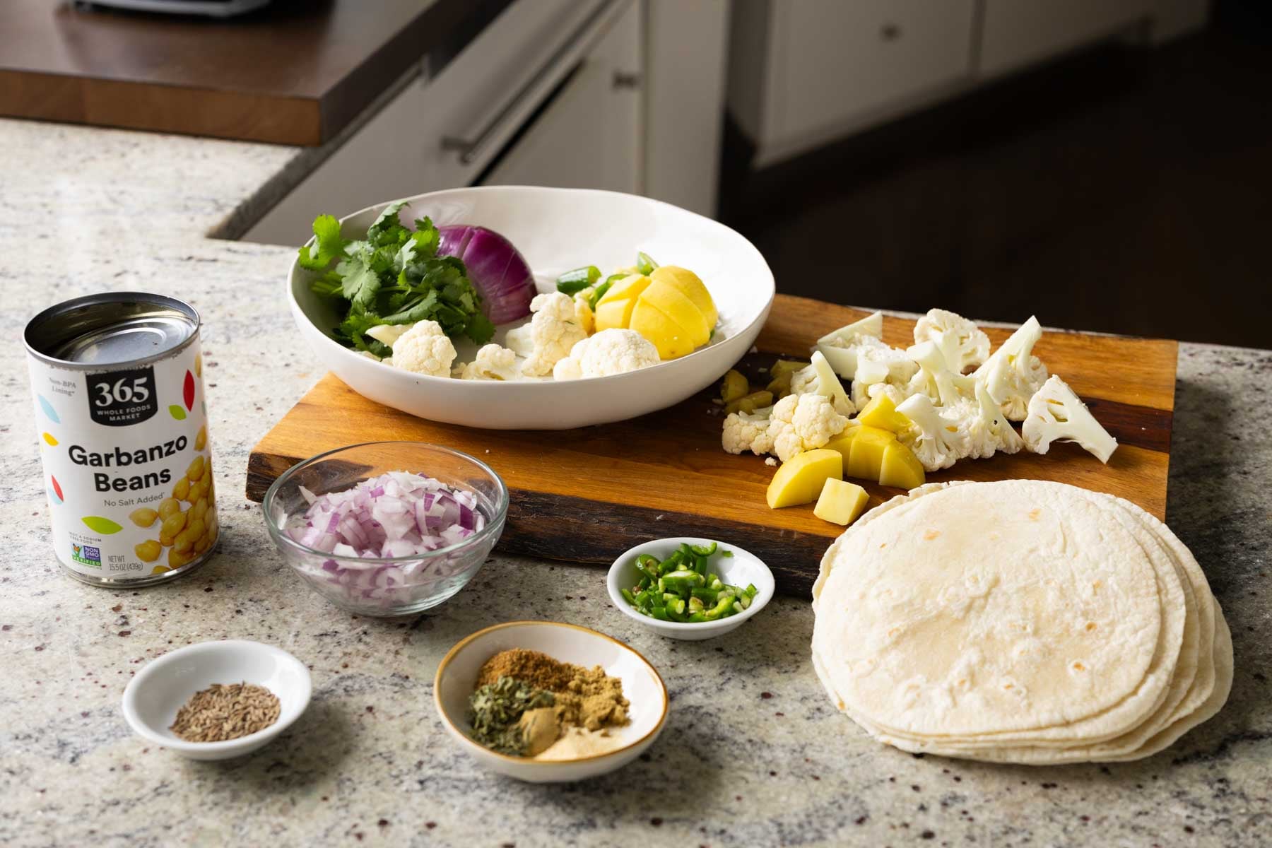 paratha tacos ingredients on the kitchen counter