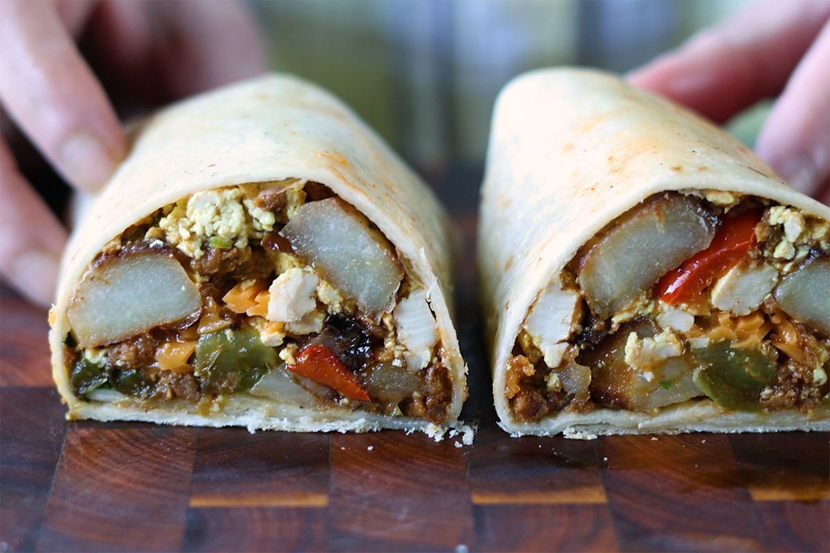 breakfast burrito made with the country breakfast skillet 