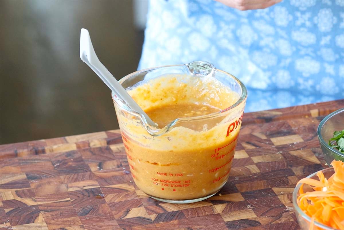 Peanut Gochujang dressing after mixing
