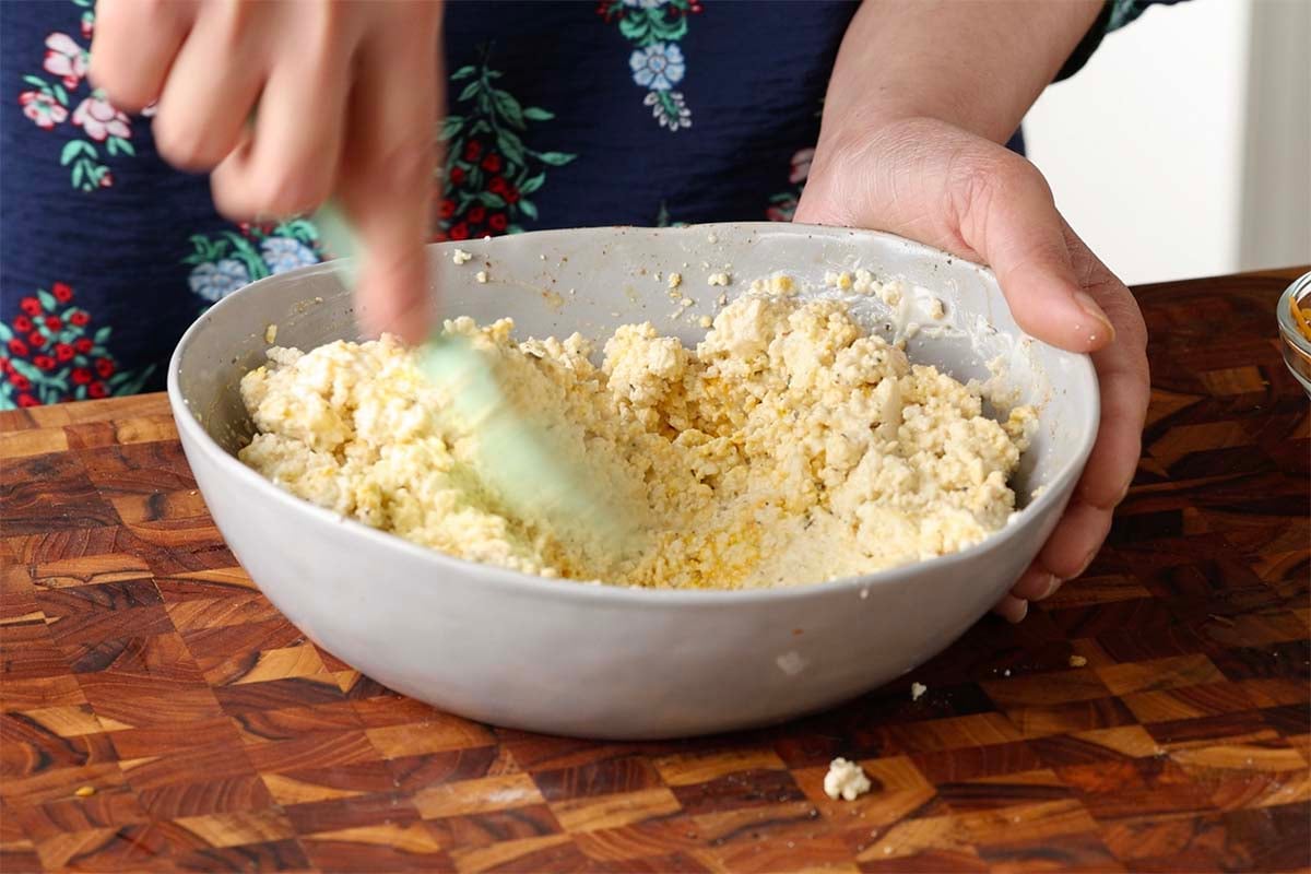 mixing up the tofu and seasonings