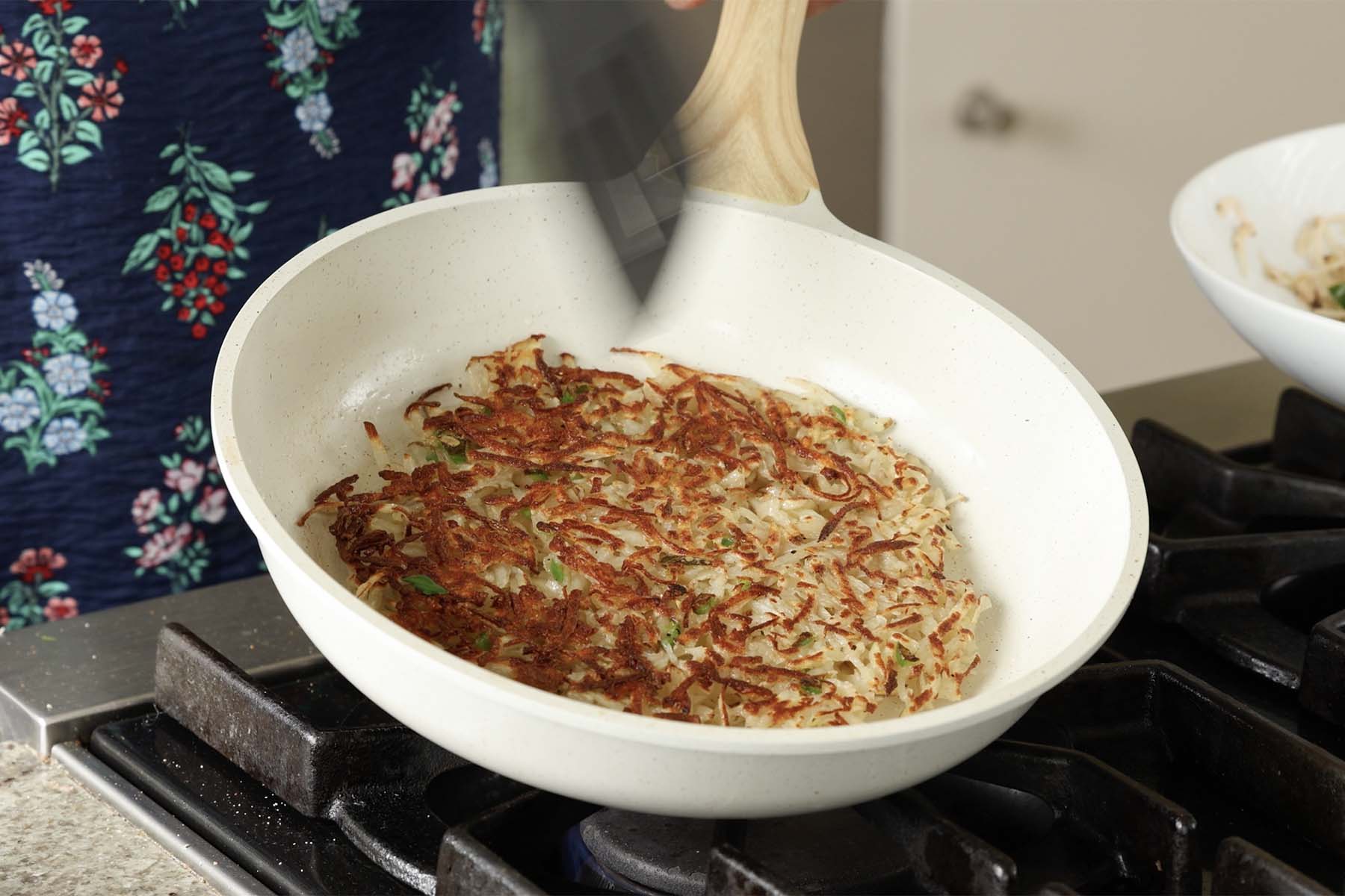 hashbrown in the pan after cooking