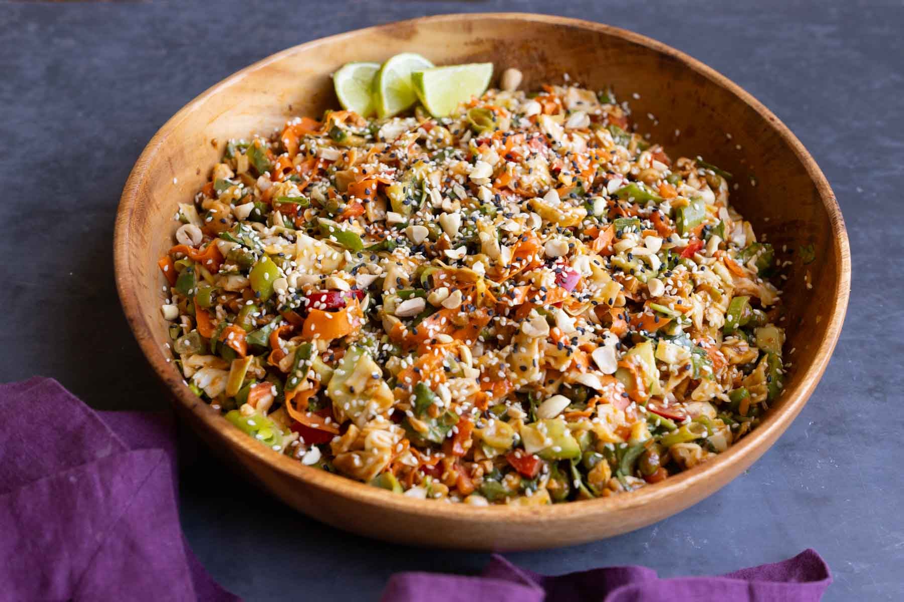 gochujang salad in the serving bowl
