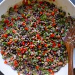 dense bean salad in the bowl after mixing