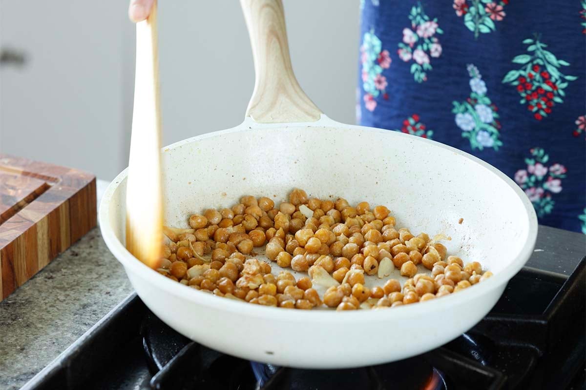chickpeas in the pan after cooking