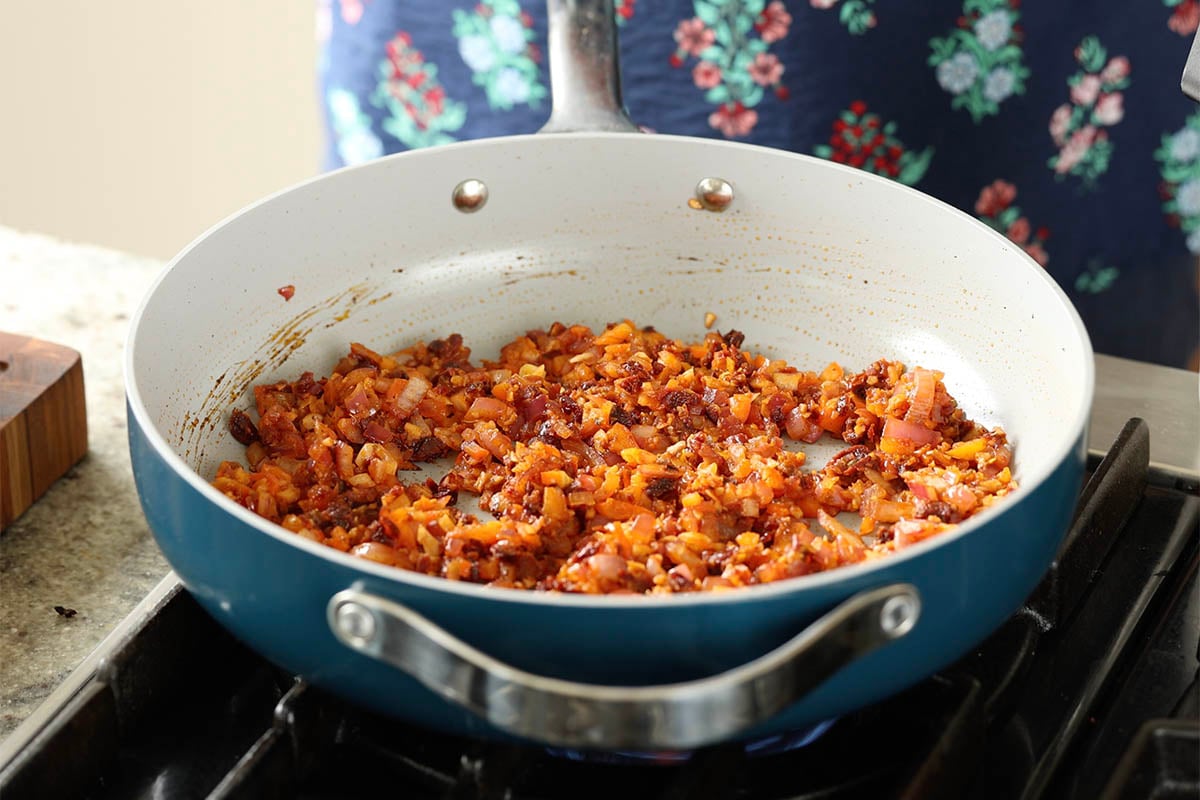 tomatoes in the pan after cooking