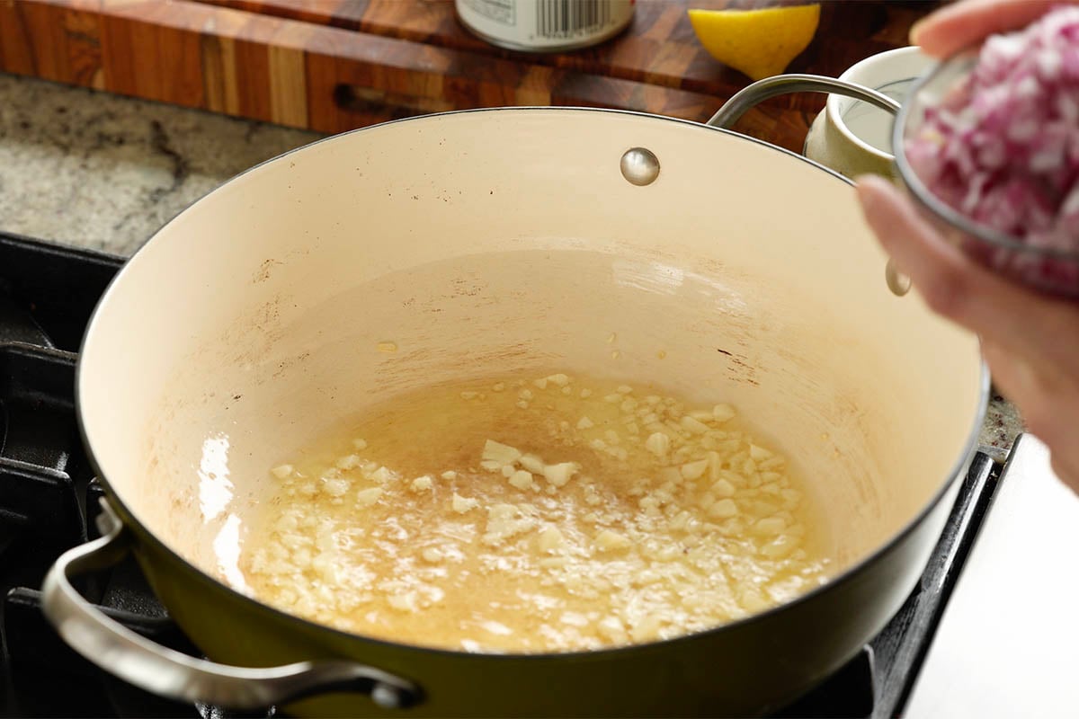 garlic in the pan after cooking
