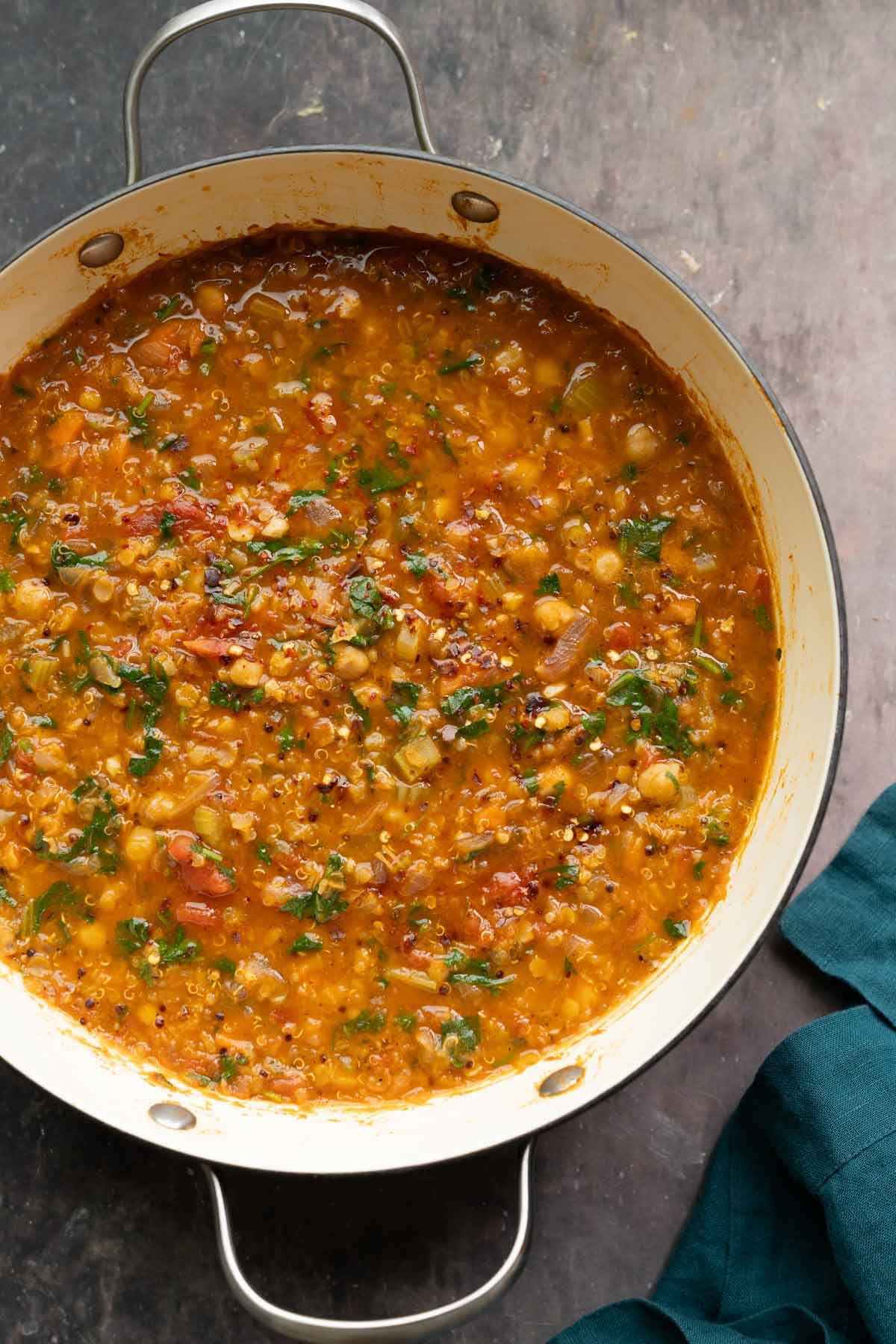 close-up of pot of harira after cooking