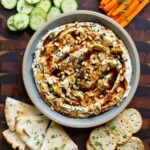 whipped feta platter with veggies and crackers to dip
